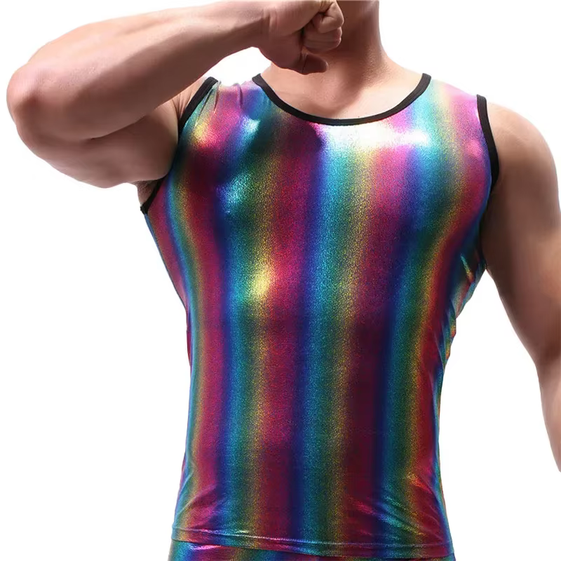 Hommes débardeurs vêtements musculation gymnases débardeur Fitness chemise sans manches rayé brillant maillot de corps mode gilet