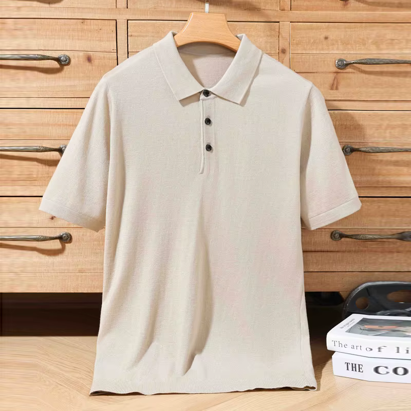 Haute qualité Ultra Fine 100% laine mérinos printemps été hommes d'affaires col Polo à manches courtes