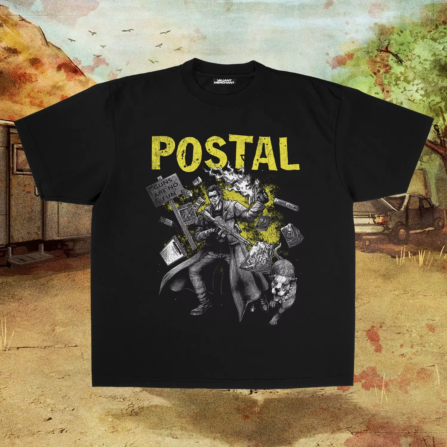 T-shirt noir surdimensionné à col rond pour homme