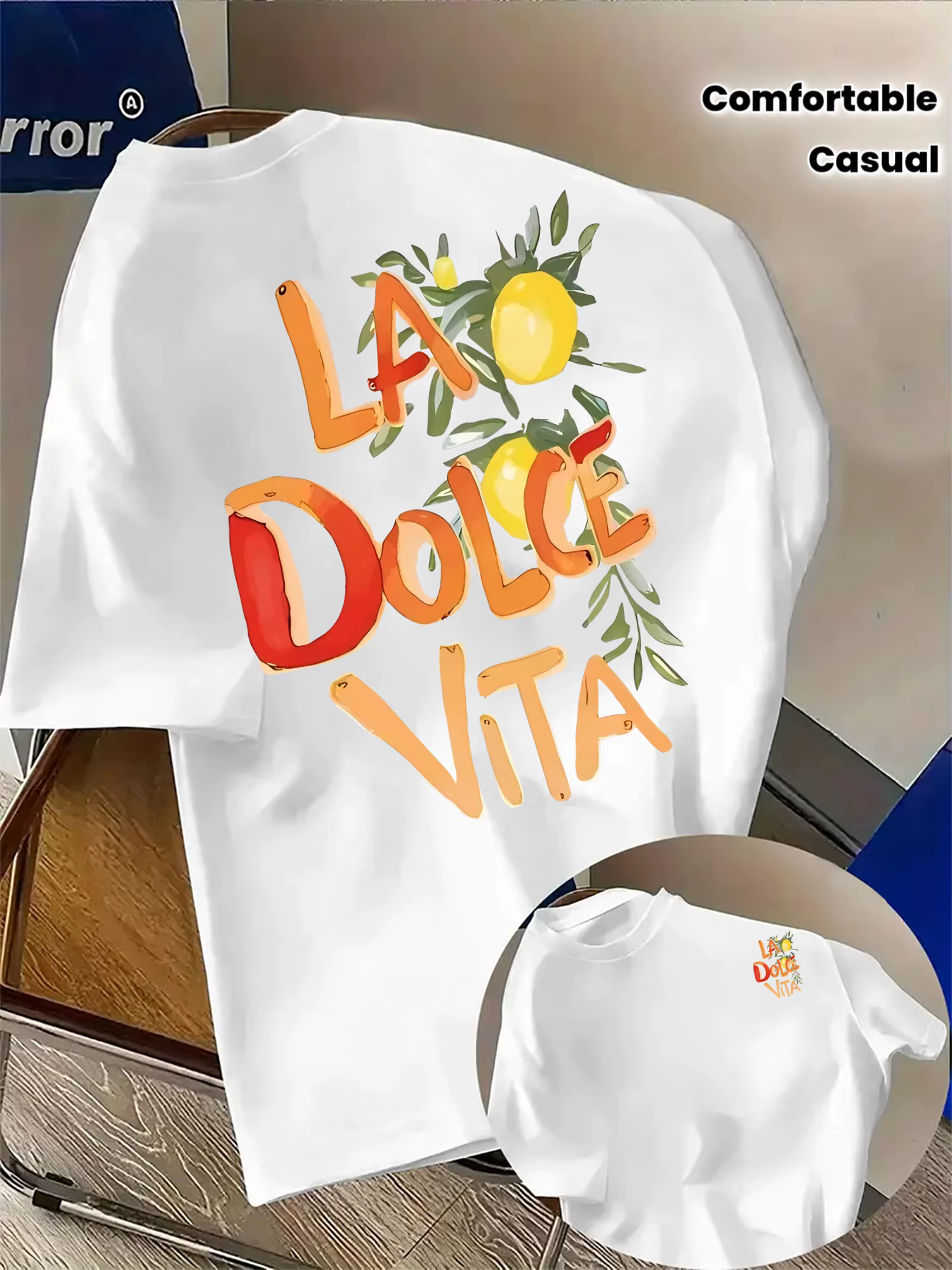 T-shirt pour homme en coton 100% doux de qualité supérieure avec impression artistique citronnée « La Dolce Vita »