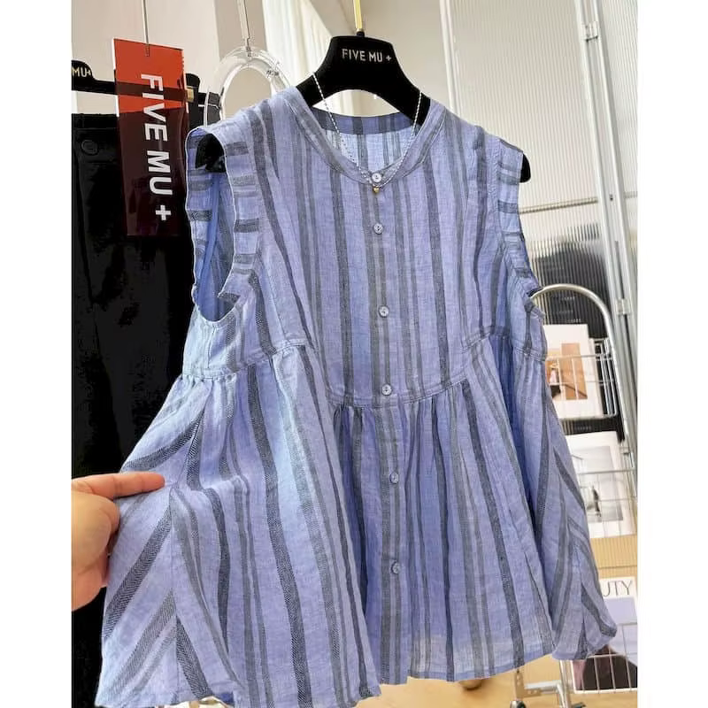 Débardeurs fins rayés amples décontractés style coréen T-shirts sans manches anti-âge Vêtements femme Soldes été 2026