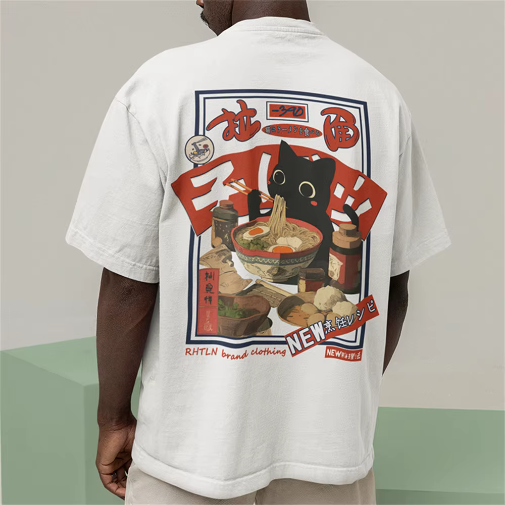 T-shirt hip-hop homme street wear Harajuku japonais Lamian Noodles chat