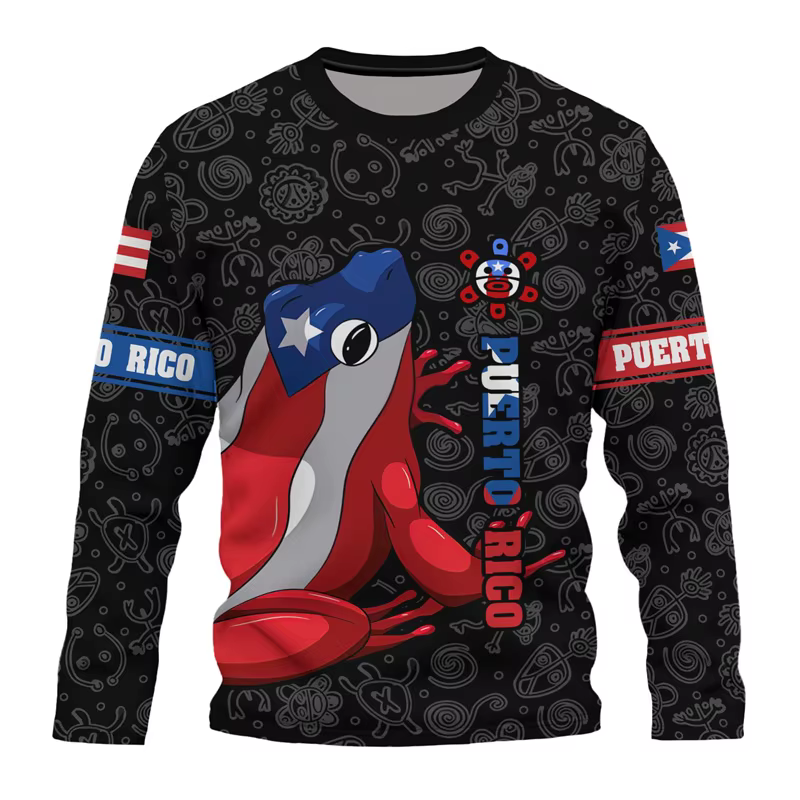 Porto Rico drapeau graphique T-Shirt pour hommes 3D imprimé puertorrican à manches longues