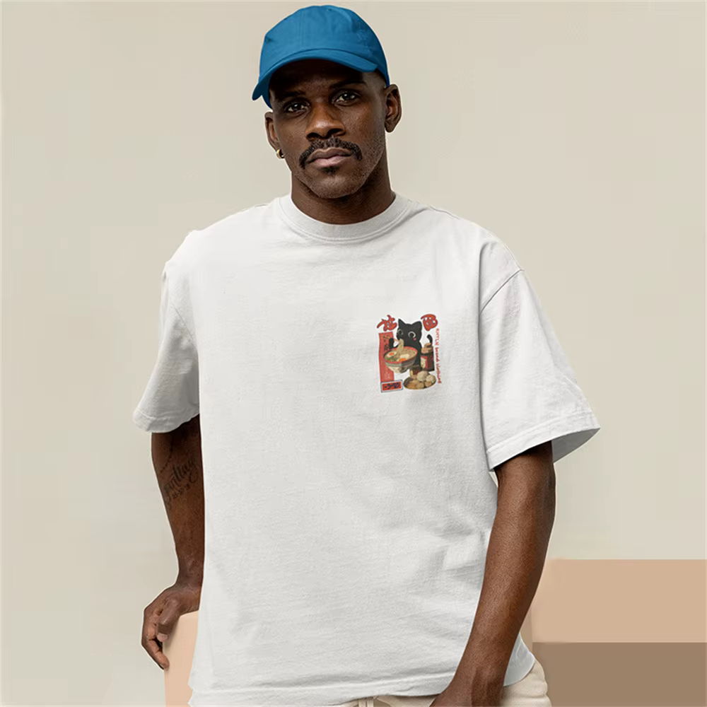 T-shirt hip-hop homme street wear Harajuku japonais Lamian Noodles chat