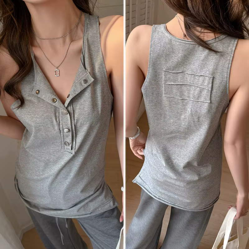 Débardeur en coton à col Henley pour femme