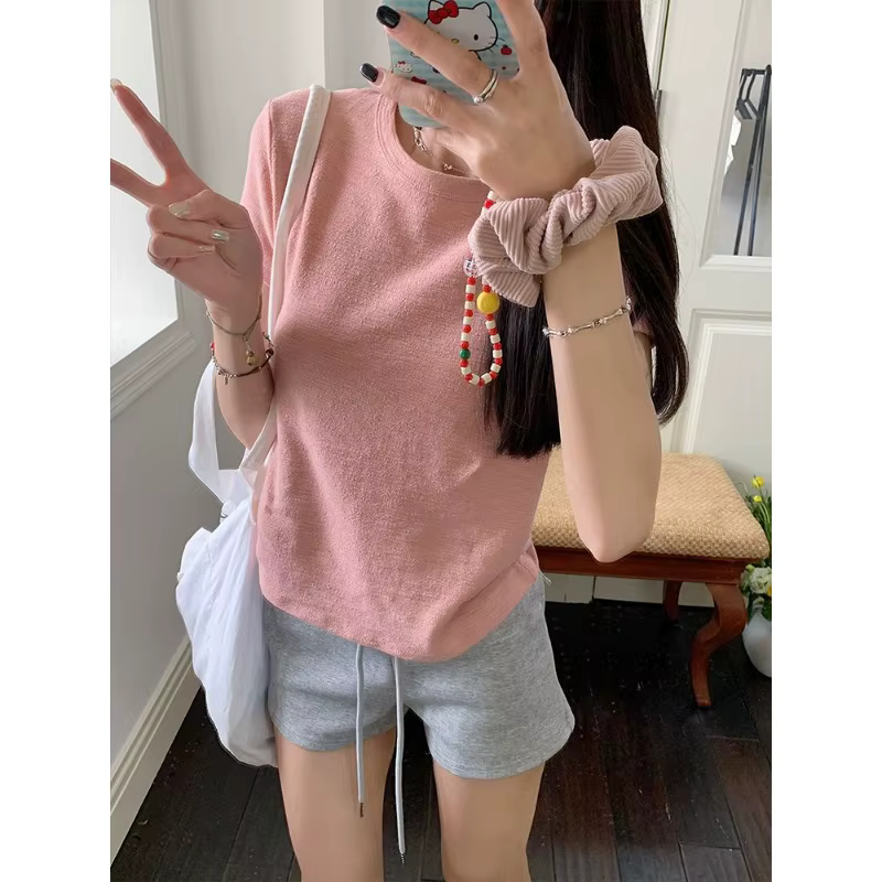 T-shirt ajusté à col rond pour femme