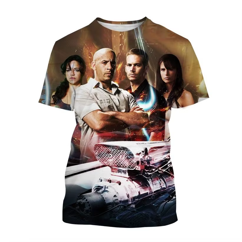 T-shirt à manches courtes imprimé 3D Fast and Furious pour hommes et femmes