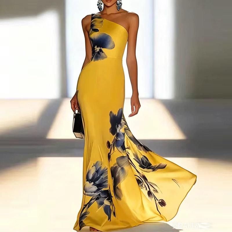 Robe de soirée élégante sans manches à découpes