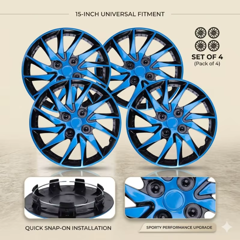 4 pièces de 15 pouces, enjoliveurs de roue universels pour voiture, style sportif, enjoliveurs de roue bleus et rouges, enjoliveurs de performance, accessoires automobiles de protection