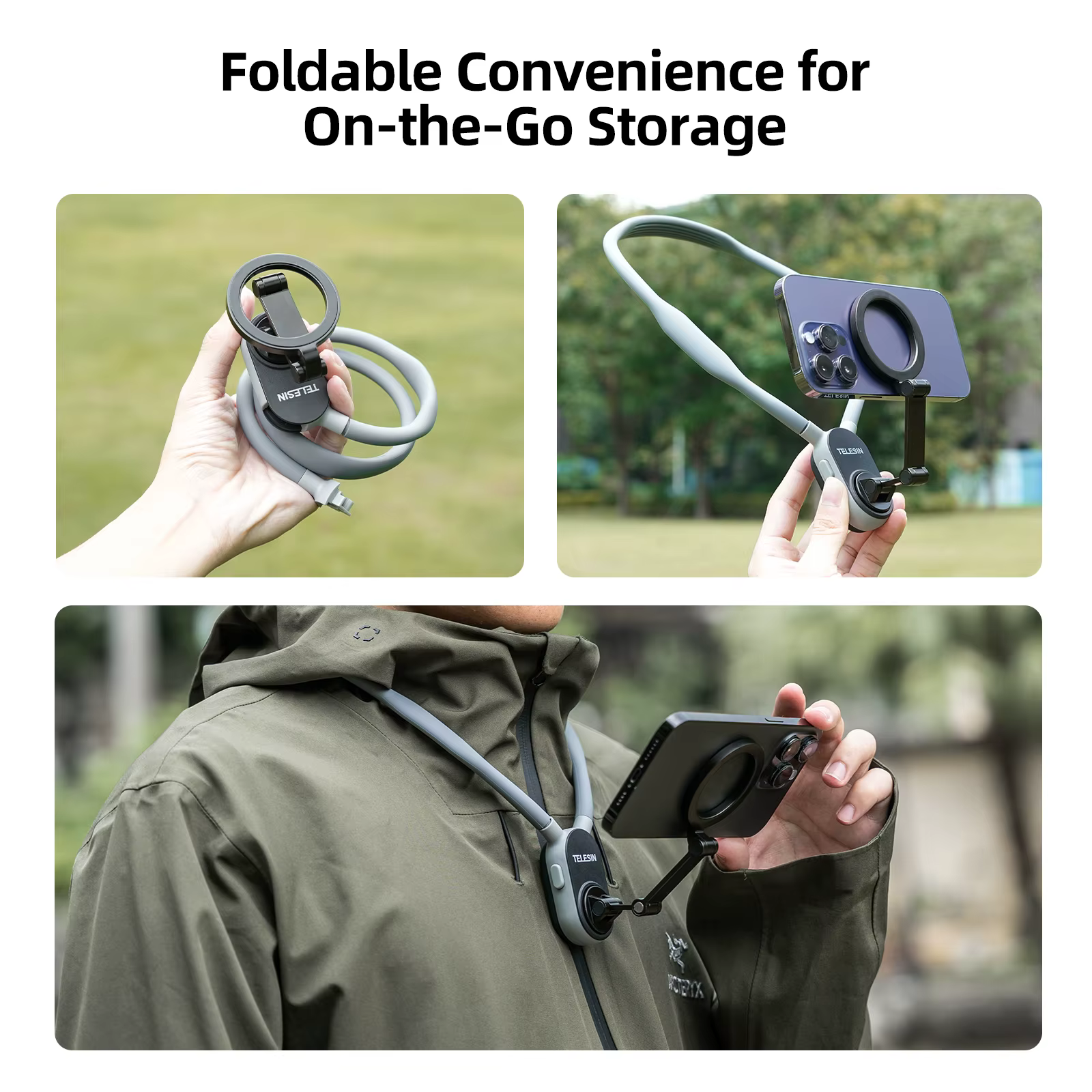 Support magnétique pour cou TELESIN, collier POV pour téléphones mobiles, smartphones, iPhone 11 12 13 14 15, Android, Samsung, accessoire
