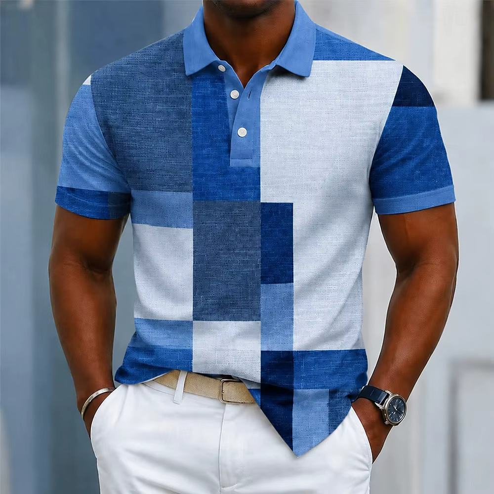 Polo à carreaux marron et violet pour homme