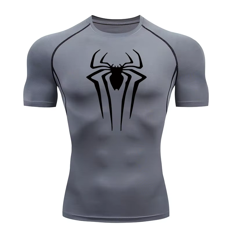 Chemises de Compression imprimées araignée pour hommes, t-shirt d'été à manches courtes, protection contre les éruptions cutanées, d'entraînement, d'athlétisme, à séchage rapide