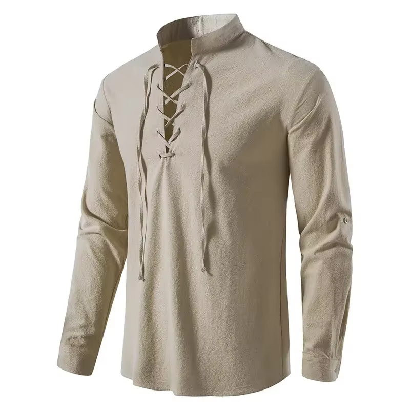 T-shirt en coton et lin à manches longues pour hommes