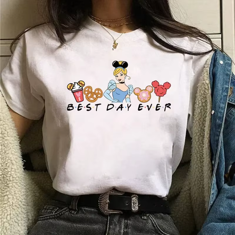 T-Shirt imprimé Disney Best Day Ever, décontracté, Harajuku, vêtements de princesse sumérienne pour femmes, Streetwear à manches courtes