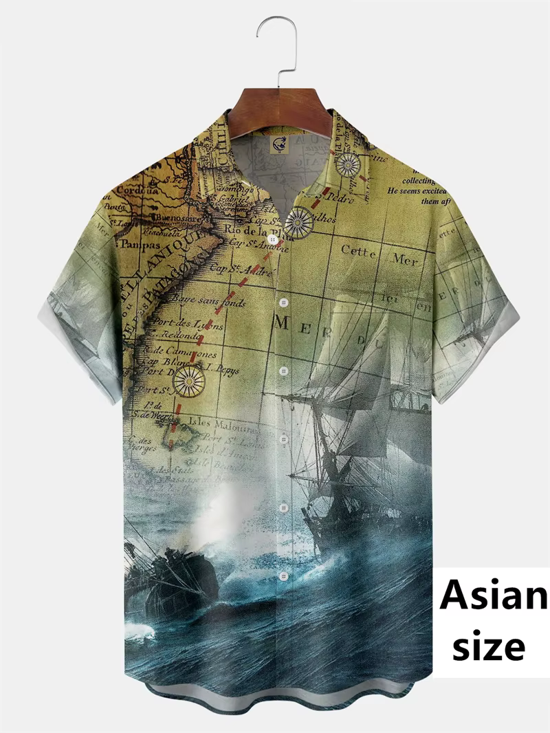 Chemise à manches courtes pour hommes Vintage aventure nautique impression 3D mode d'été plage vêtements quotidiens rétro Harajuku Camisas De Hombre