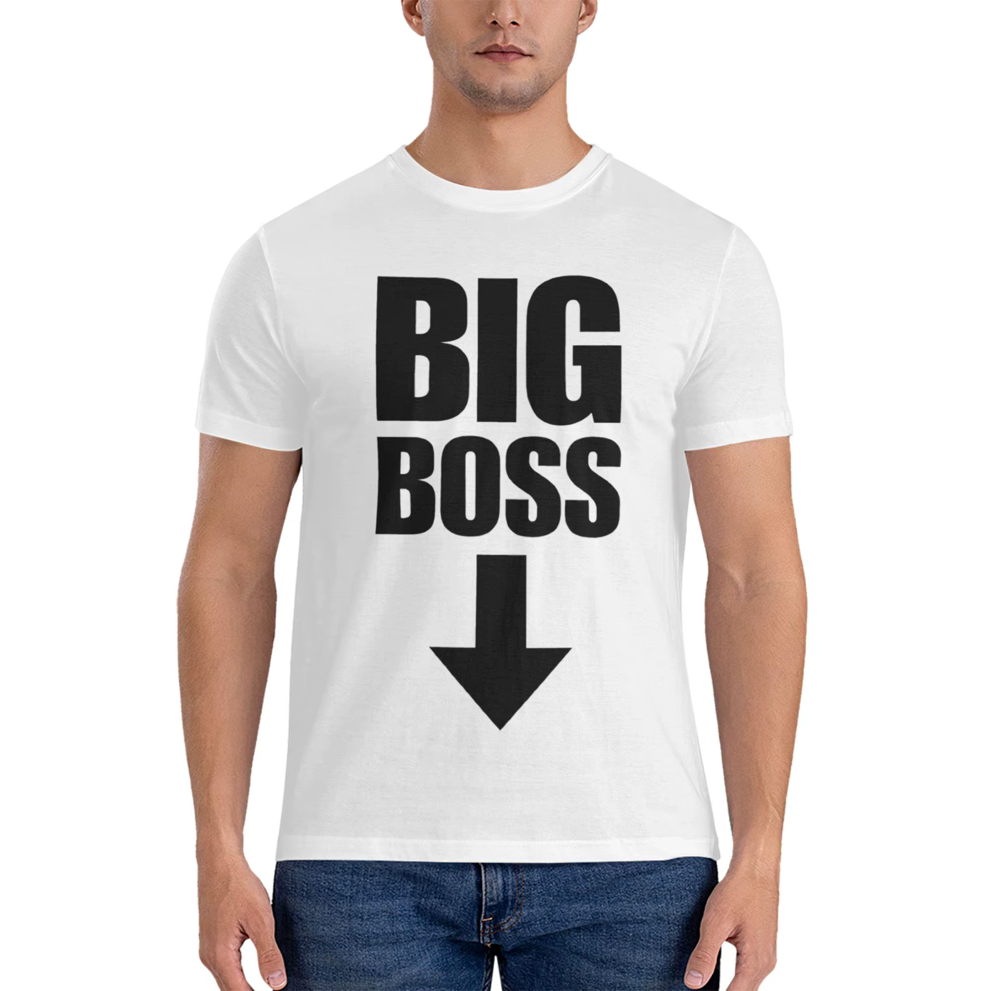 T-shirt pour hommes en coton 100% avec motif Big Boss avec flèche pointant vers le bas