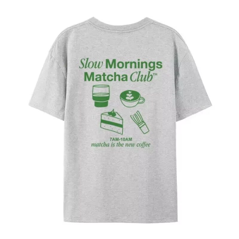 T-shirt imprimé Matcha Club au dos, motif gourmand tendance, coupe ample Y2K, streetwear unisexe, haut pour femme, mignon pour les amateurs de Matcha