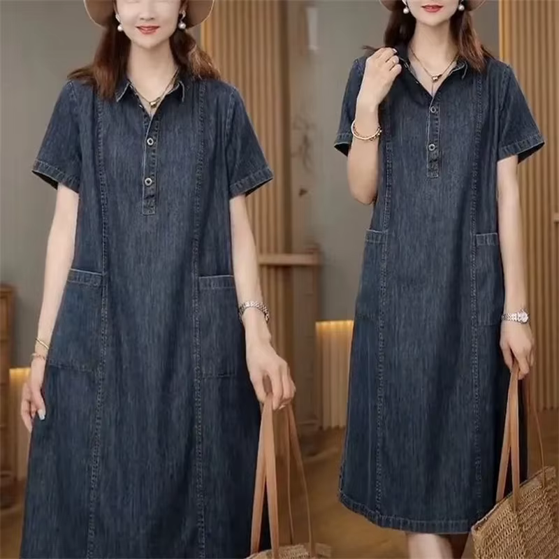Robe en jean à manches courtes pour femme