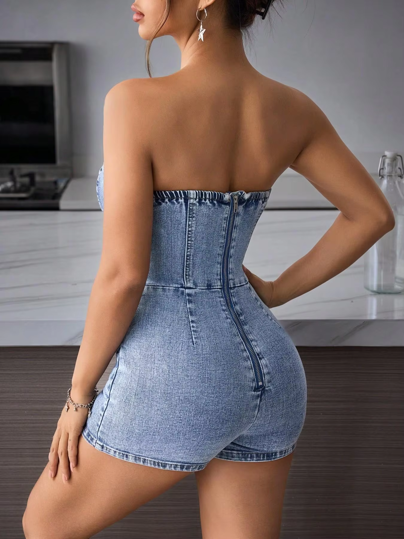 ✨ Robe en jean tube pour femme | Design sans bretelles à effet torsadé, l'indispensable pour les filles branchées en été