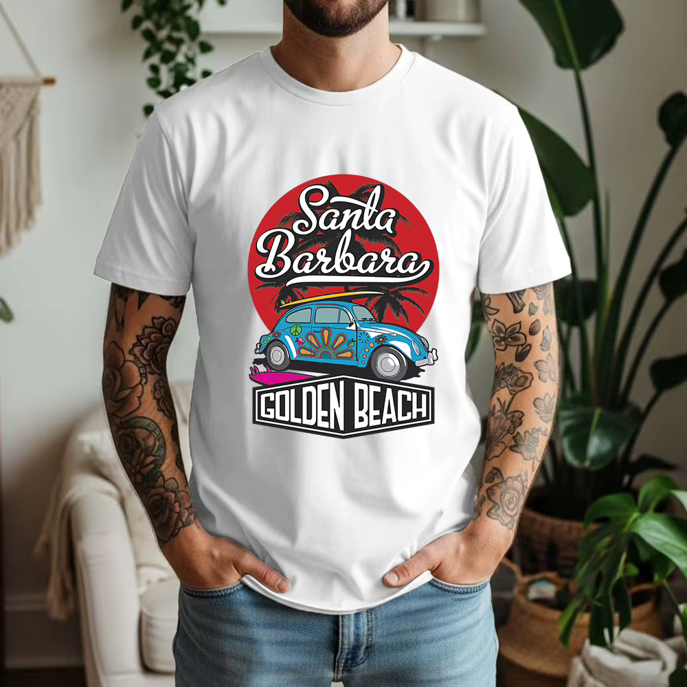 T-shirt décontracté 100 % coton style rétro Santa Barbara Surf Vacation