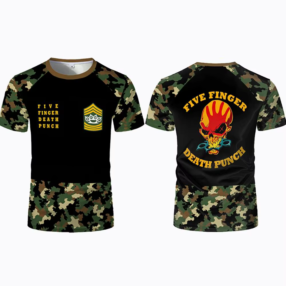 T-shirt imprimé en 3D avec crâne de groupe de rock heavy metal pour les fans de Five Finger Death Punch