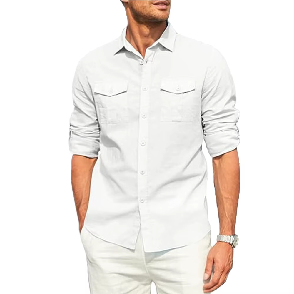 Chemise pour hommes Double poche coton lin