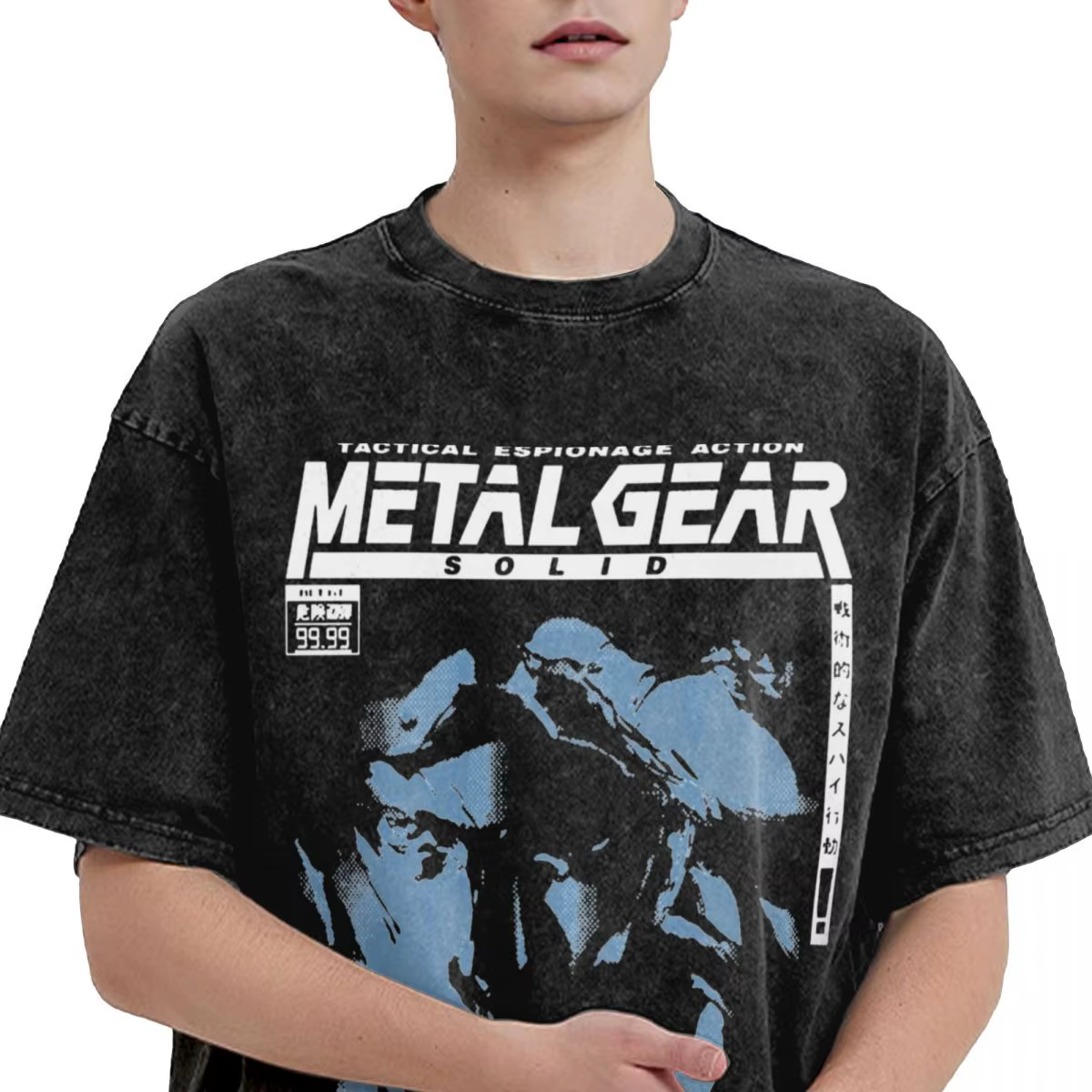 T-shirt à col rond en coton délavé pour homme