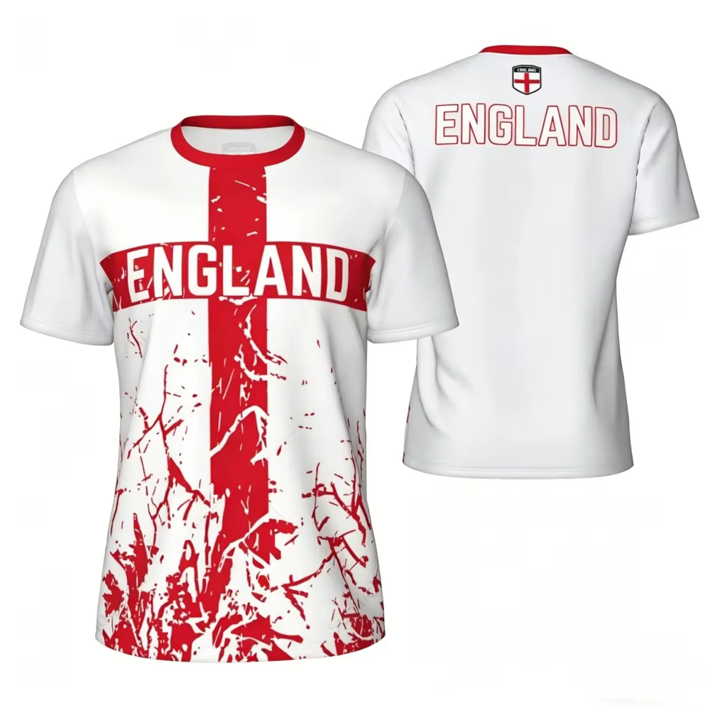 T-shirt imprimé en 3D avec drapeau anglais, t-shirt unisexe respirant à séchage rapide, hauts de sport décontractés pour la course à pied, le fitness, le streetwear quotidien en plein air