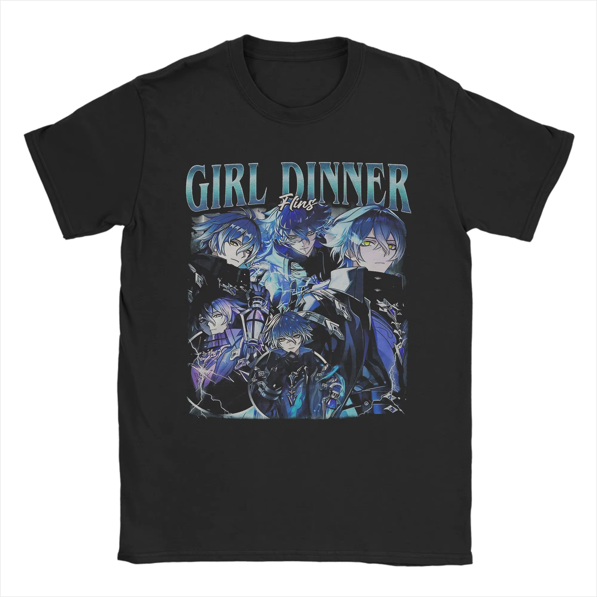 Drôle Flins Genshin Impact fille dîner T-Shirts hommes col rond coton t-shirt jeu dessin animé à manches courtes