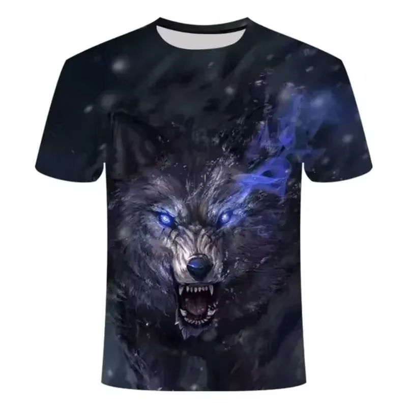 2025 loup T-shirt pour hommes imprimé Animal à manches courtes haut 3D décontracté rue homme T-shirt surdimensionné T-shirt hommes Vintage vêtements
