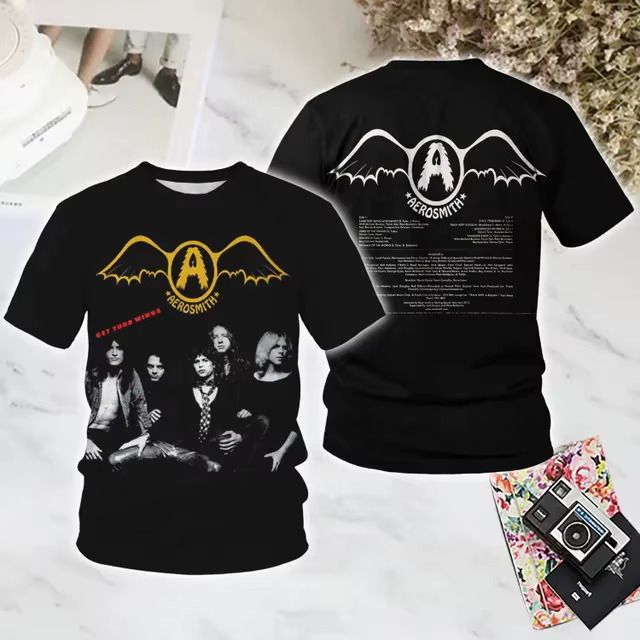2025 nouveau groupe de Rock Aerosmith impression 3D T-shirt hommes femmes mode décontracté surdimensionné à manches