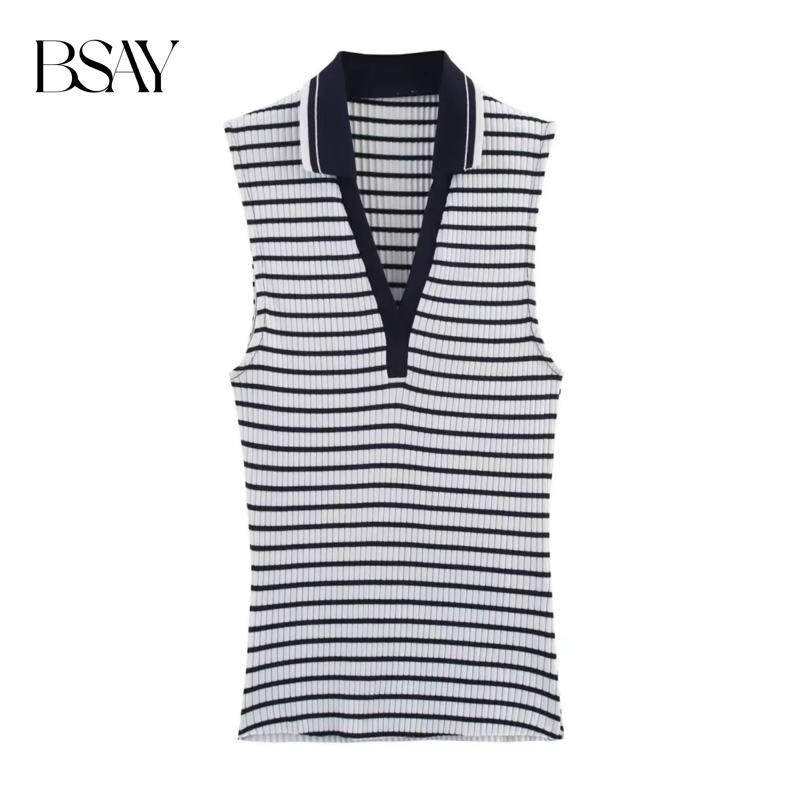 BSAY haut côtelé pour les femmes mode été nouvelle rayure sans manches col en v Blouse vêtements de rue gilet réservoir Chic dames hauts Mujer