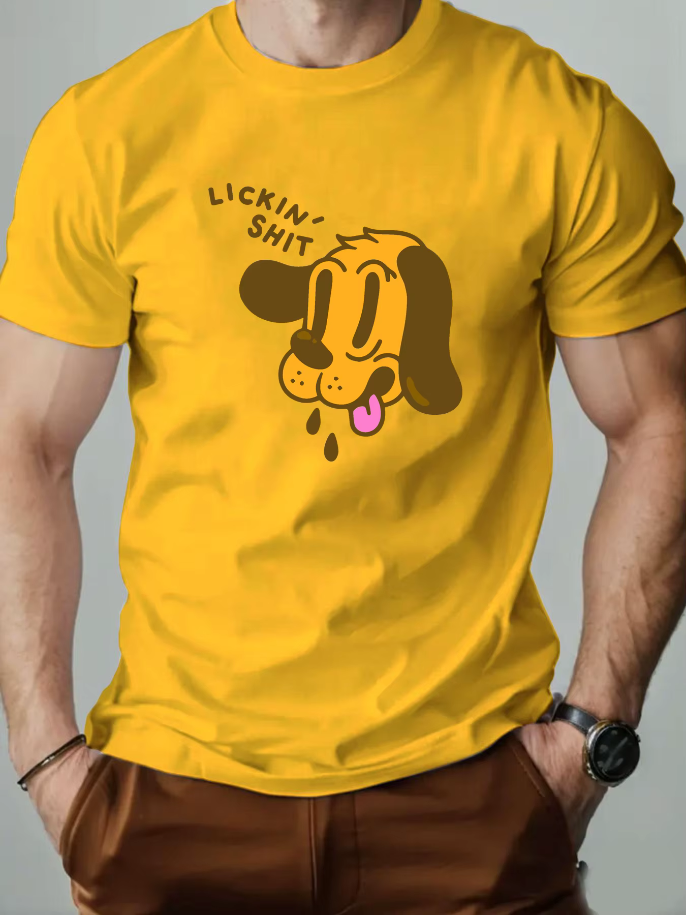T-shirt à manches courtes hommes 100% coton drôle chiot dessin animé imprimé