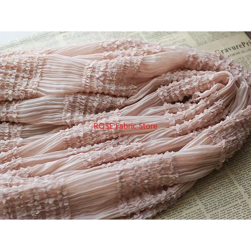 Tissu en dentelle mousseline plissée douce, tissu en dentelle à volants rayés pour robe de mariée, robe Cupcake, robe de soirée, haut en dentelle