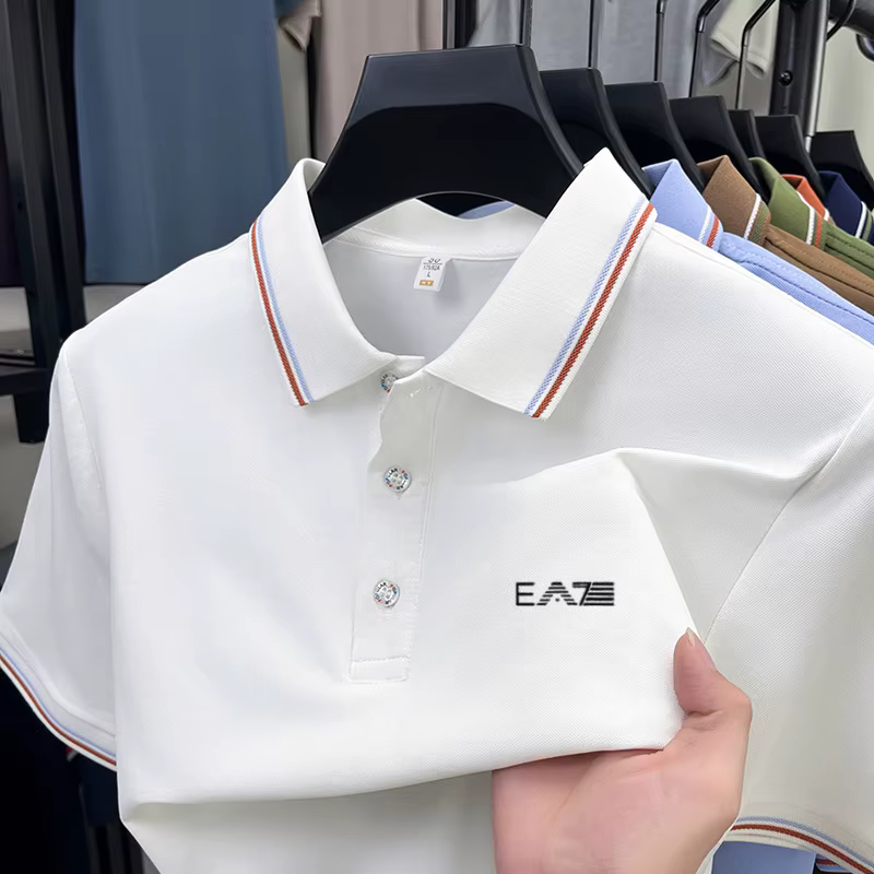 Polo à manches courtes imprimé avec lettres de marque de luxe pour hommes