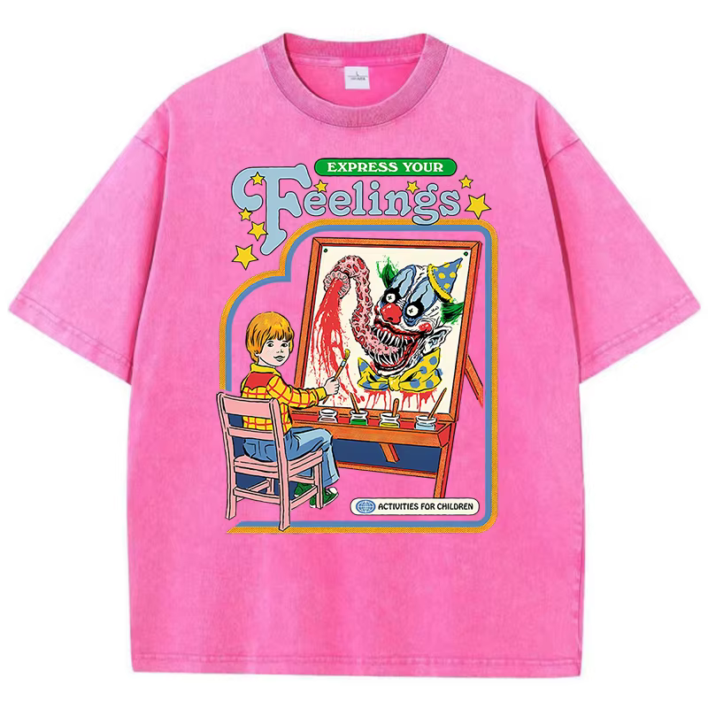 Expressez vos sentiments dessiner un Clown lavé rétro hommes t-shirts mode rue respirant