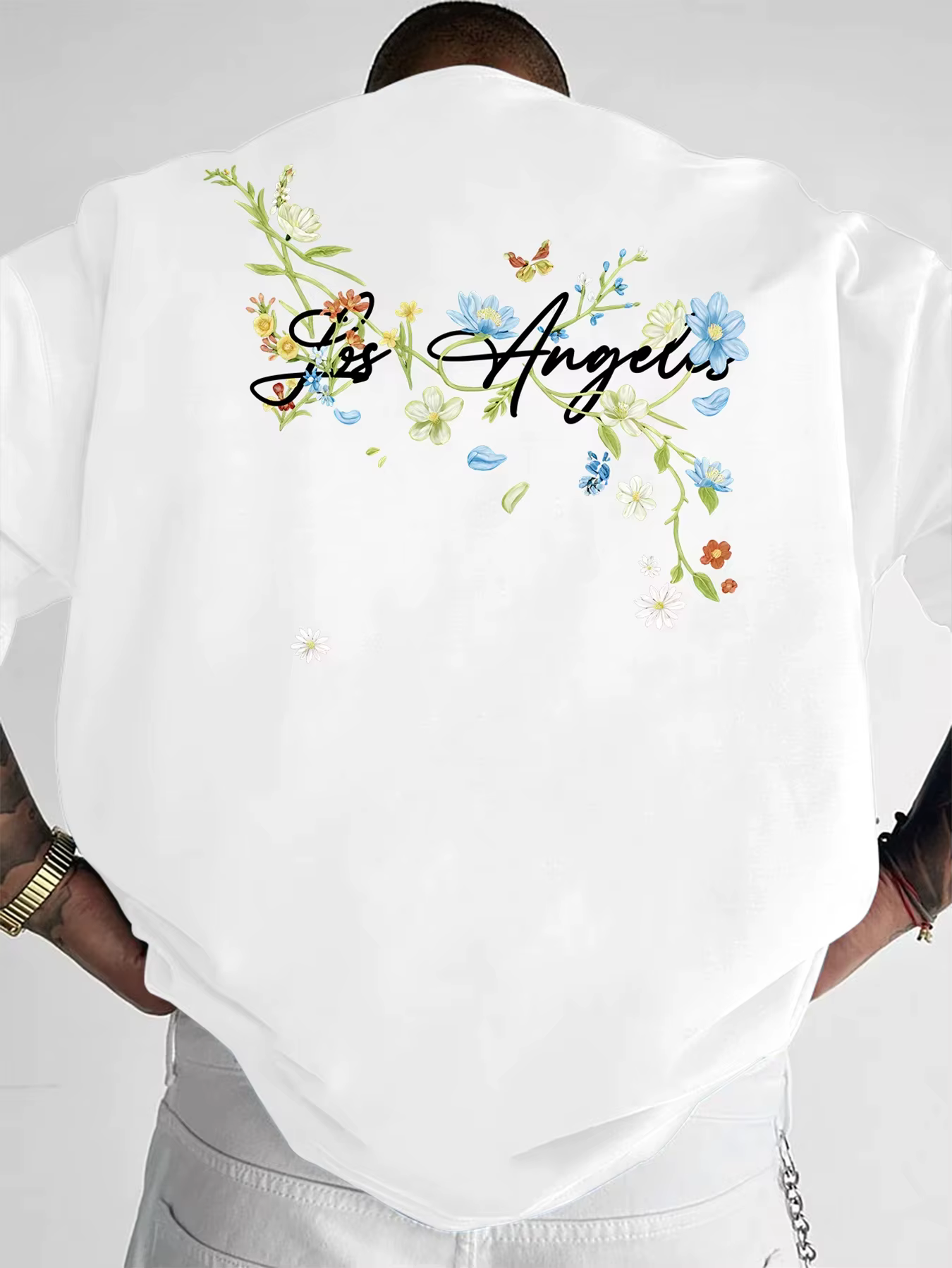 T-shirt en coton imprimé avec motif de lettres et de fleurs colorées - Simple et décontracté à manches courtes pour hommes et femmes
