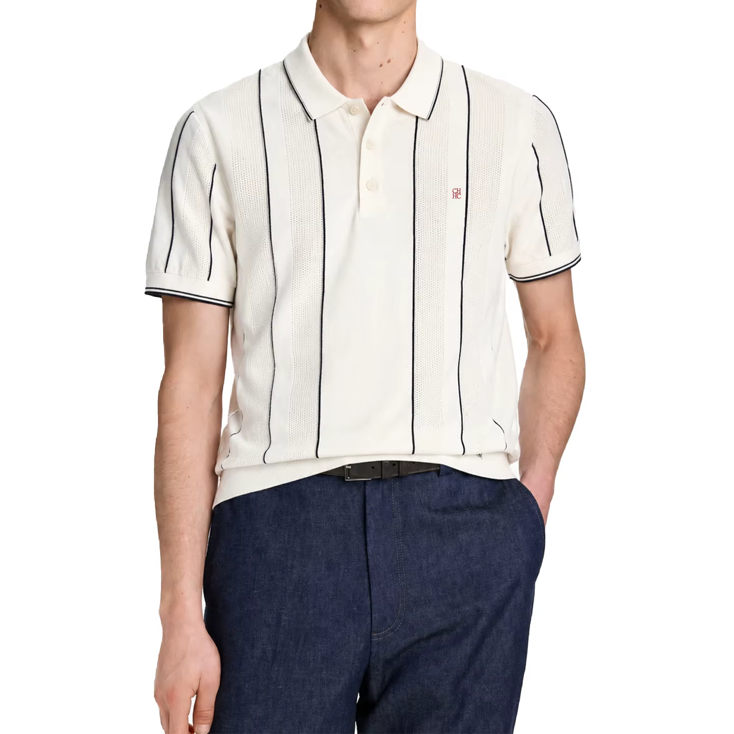 Polo en tricot rayé pour homme CH