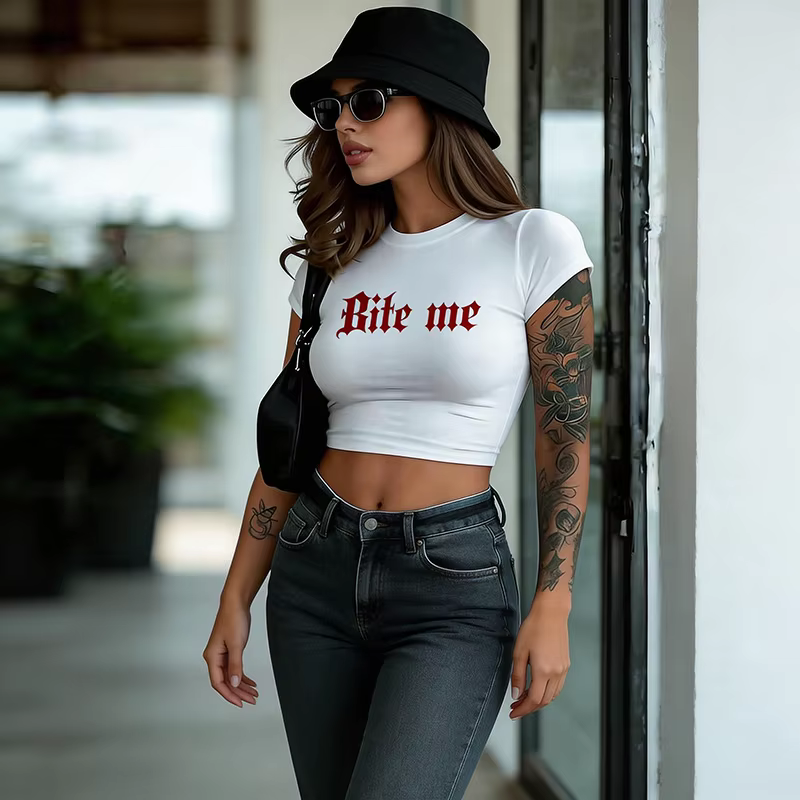 T-shirt court vintage imprimé lettres années 2000 pour femme et fille