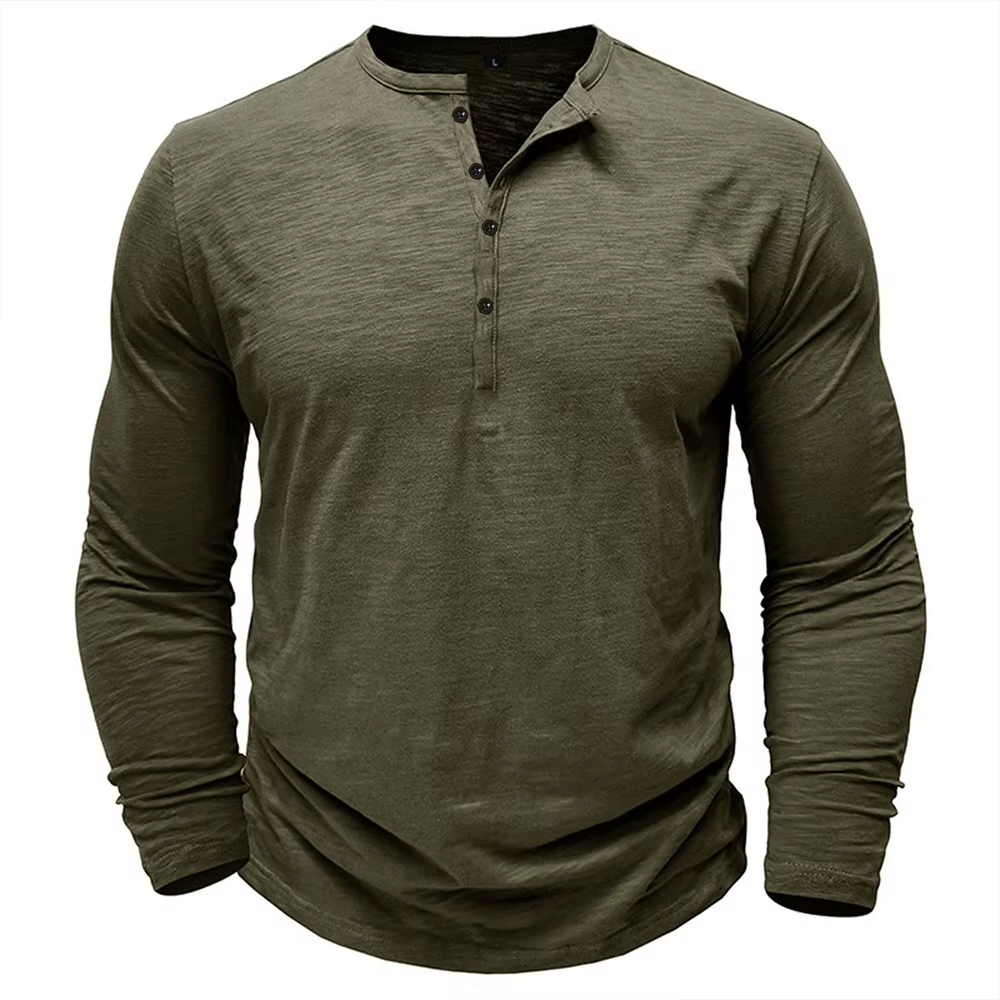 T-shirt à manches longues et col Henley pour hommes