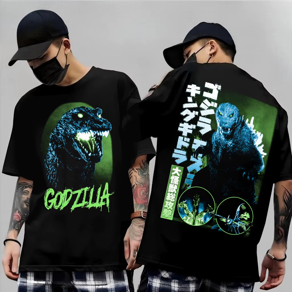 T-shirt à manches courtes double face Godzilla Kanji pour hommes et femmes