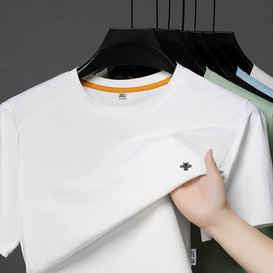 Nouvelle marque de luxe hommes T-shirt col rond dessin animé abeille broderie à manches courtes respirant sans couture