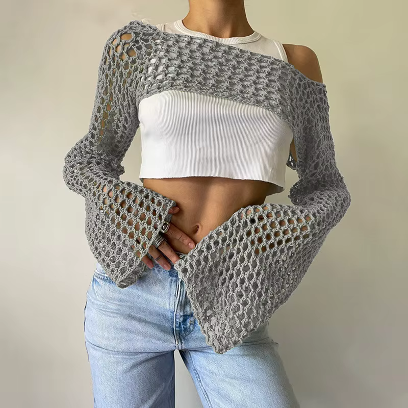 Haut court en crochet à manches longues pour femmes