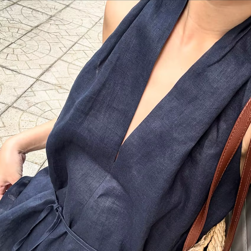 Linad Street Chic Débardeur Halter Bleu Marine pour Femme