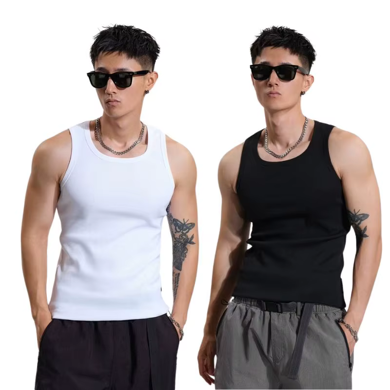 Été solide col carré débardeur coton noir blanc gris femmes hommes grande taille vêtements