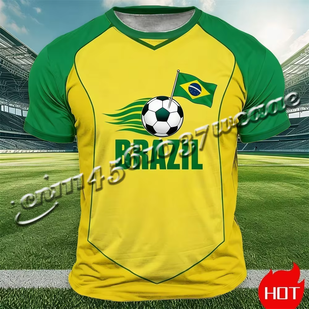 T-shirt imprimé drapeau du Brésil 2026 pour hommes