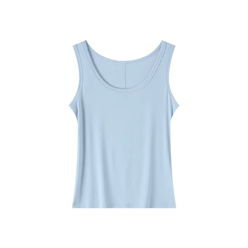 Débardeur Femme Col U en Mélange Tencel et Laine, Coupe Slim, Sans Manches, Couleur Unie, pour Superposition, Camisole Basique d'Été