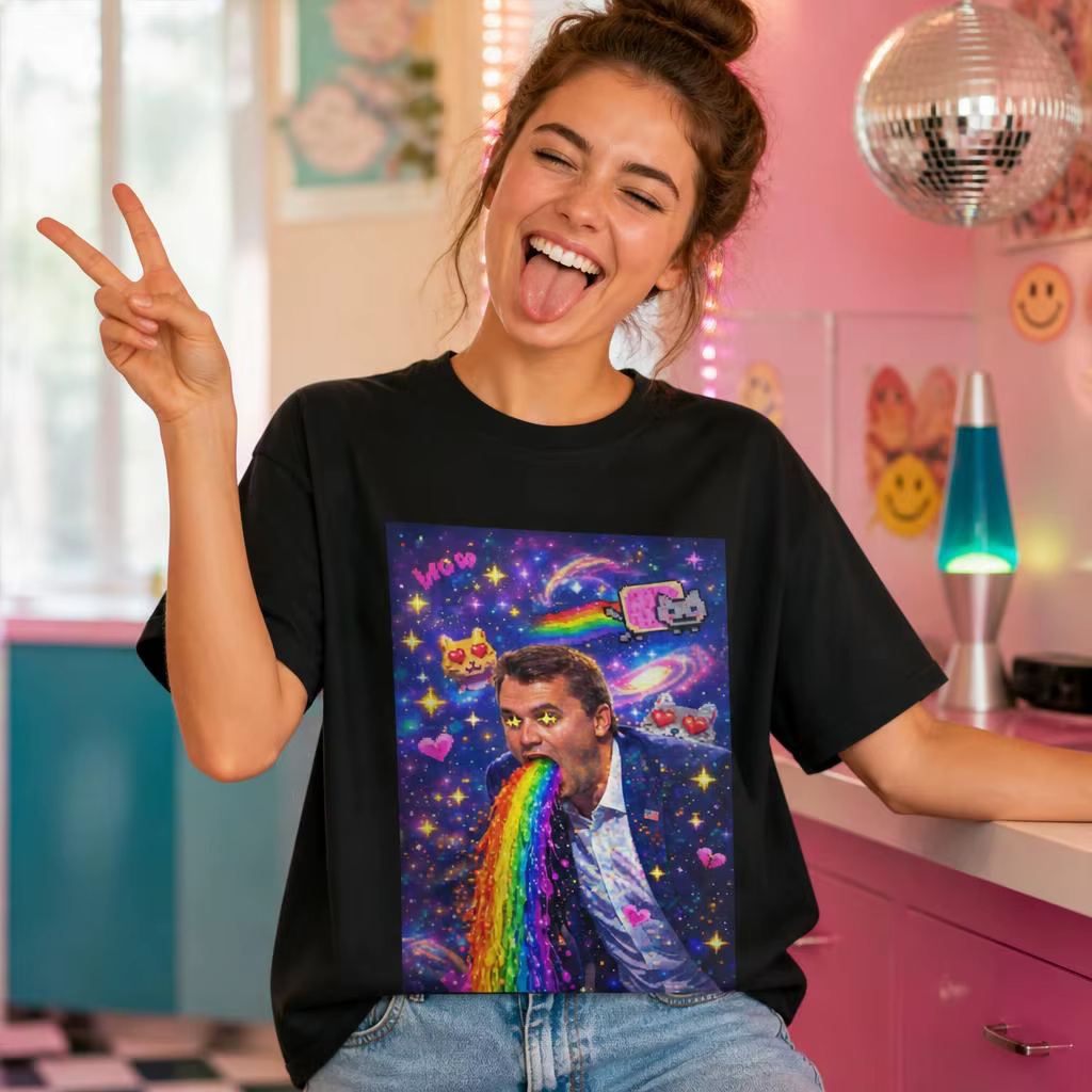 Kirkification Charlie Kirk Creative Meme Nyan-Cat T-shirt drôle pour hommes 100% coton
