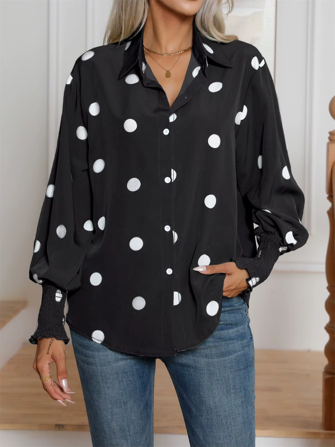 Chemise décontractée à manches lanterne pour femmes