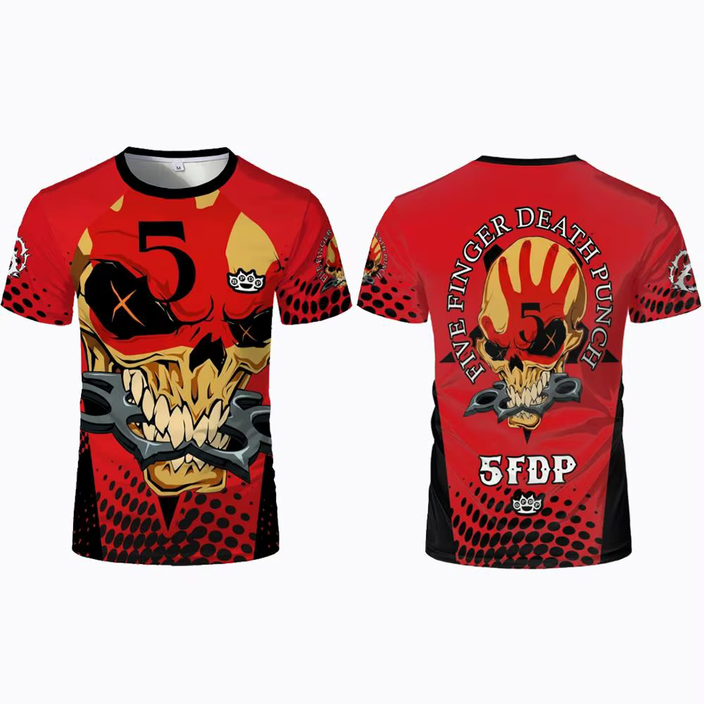 T-shirt imprimé en 3D avec crâne de groupe de rock heavy metal pour les fans de Five Finger Death Punch